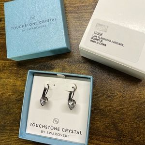 Touchstone Crystal Tiny Teardrops Earrings, Gunmetal